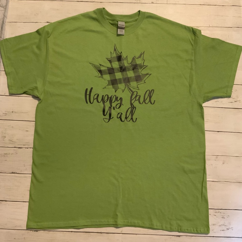 Gilden T-shirt, Happy Fall Ya’ll, XL Green, NWOT